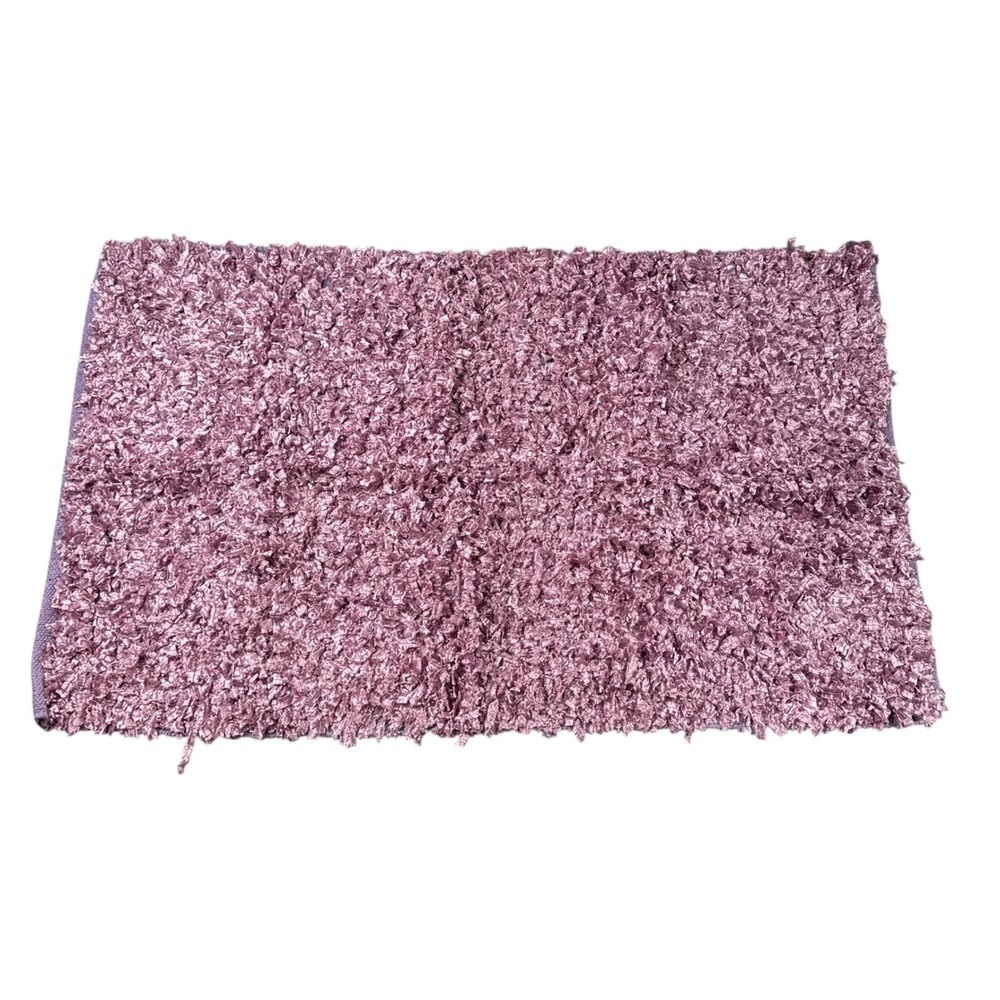 Shiny Shag Purple Accent Rug 27x45 Cotton Blend High Pile Shaggy 4552H India